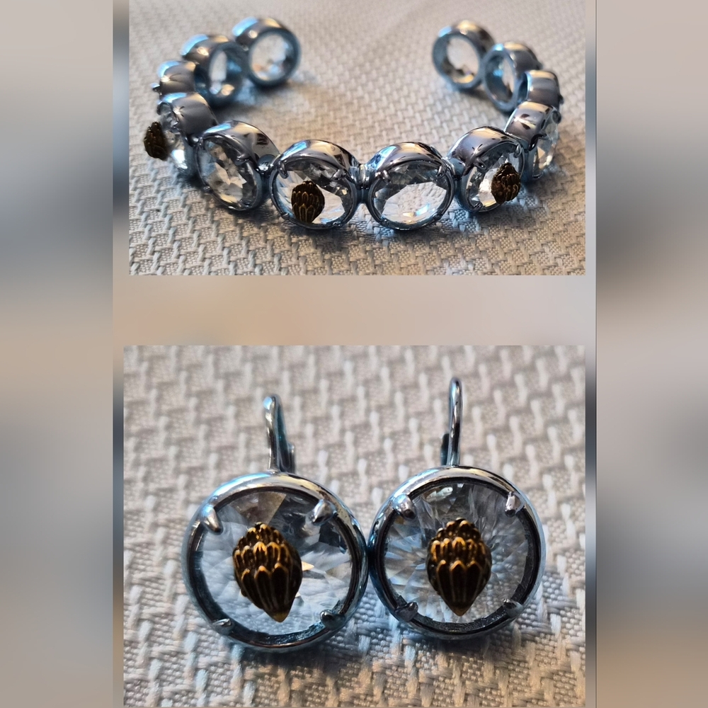 Kurt Geiger Blue Bracelet And Earrings with Gold Accents